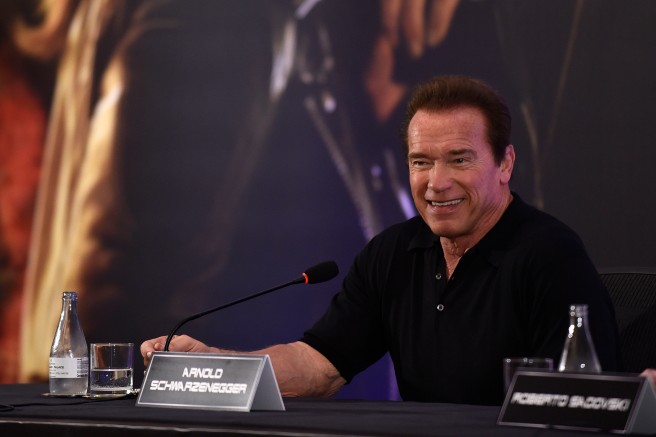 RIO DE JANEIRO, BRAZIL – JUNE 1: Arnold Schwarzenegger attends the press conference for Paramount Pictures ‘Terminator Genisys’ at the Copacabana Palace Hotel on June 1, 2015 in Rio de Janeiro, Brazil. (Photo by Raphael Dias/Getty Images for Paramount Pictures International)